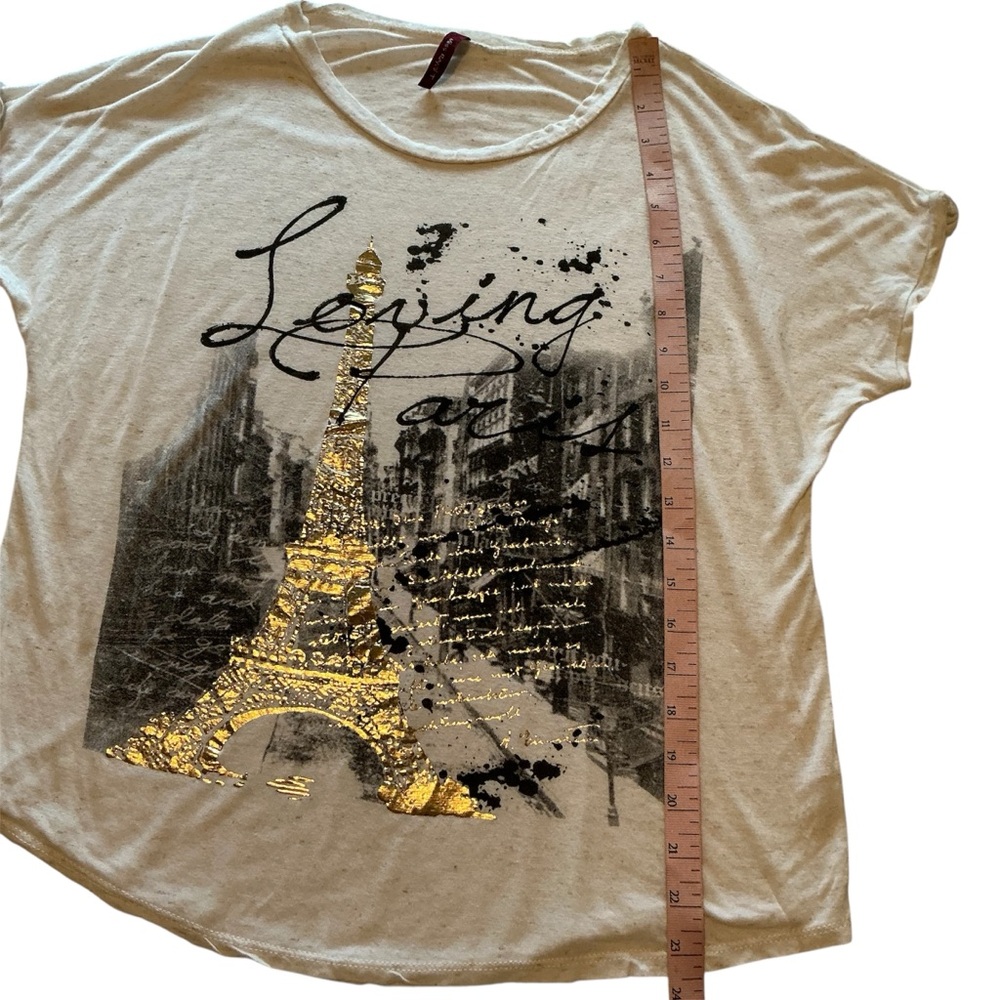 Women’s Miss Royal T Loving Paris T-shirt Sz XL Off White Ivory - Picture 3 of 6